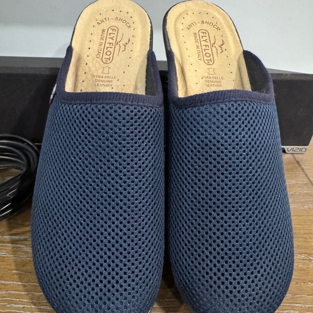 Women's Blue cloth Slip-On Shoes/mules Fly Flot